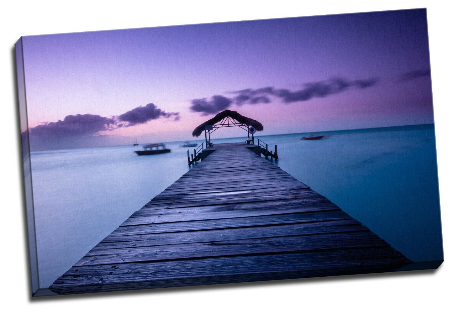 Time lapse Framed Canvas prints Purple bridge sunset beach modern wall art