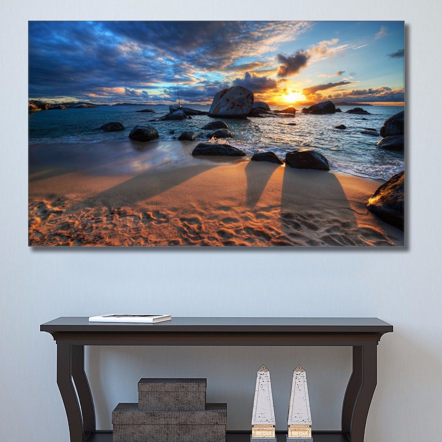 Framed canvas prints seascape time-lapse wall art sunset beach rock shadow life