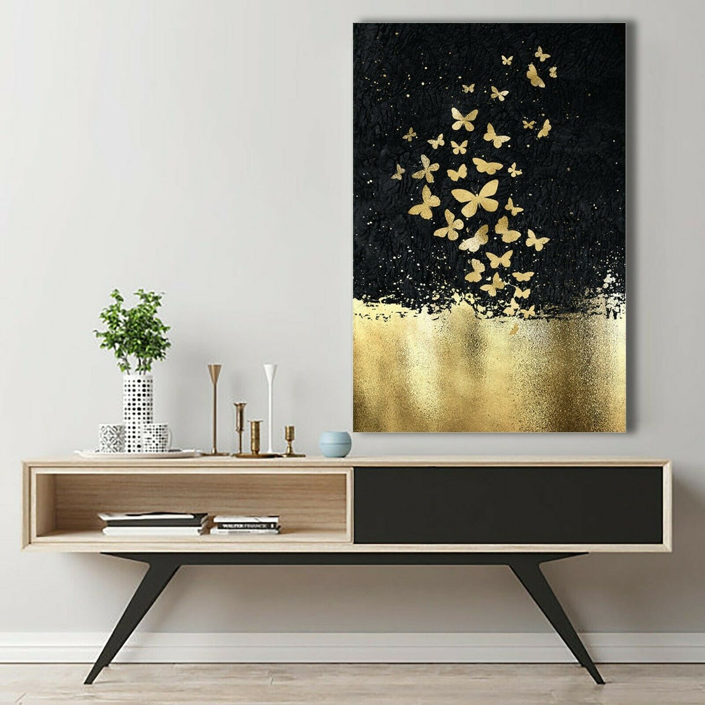 Butterfly gold foil color black Framed Canvas above Water Wall Art Print Wall