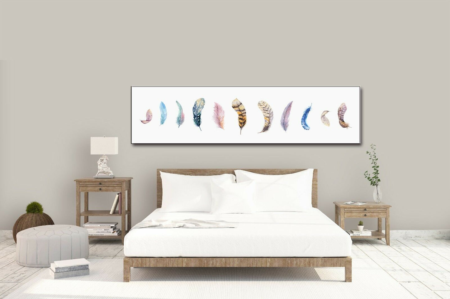 Watercolor Feathers Stretched Canvas Prints Framed Wall Art Home Decor Painting
