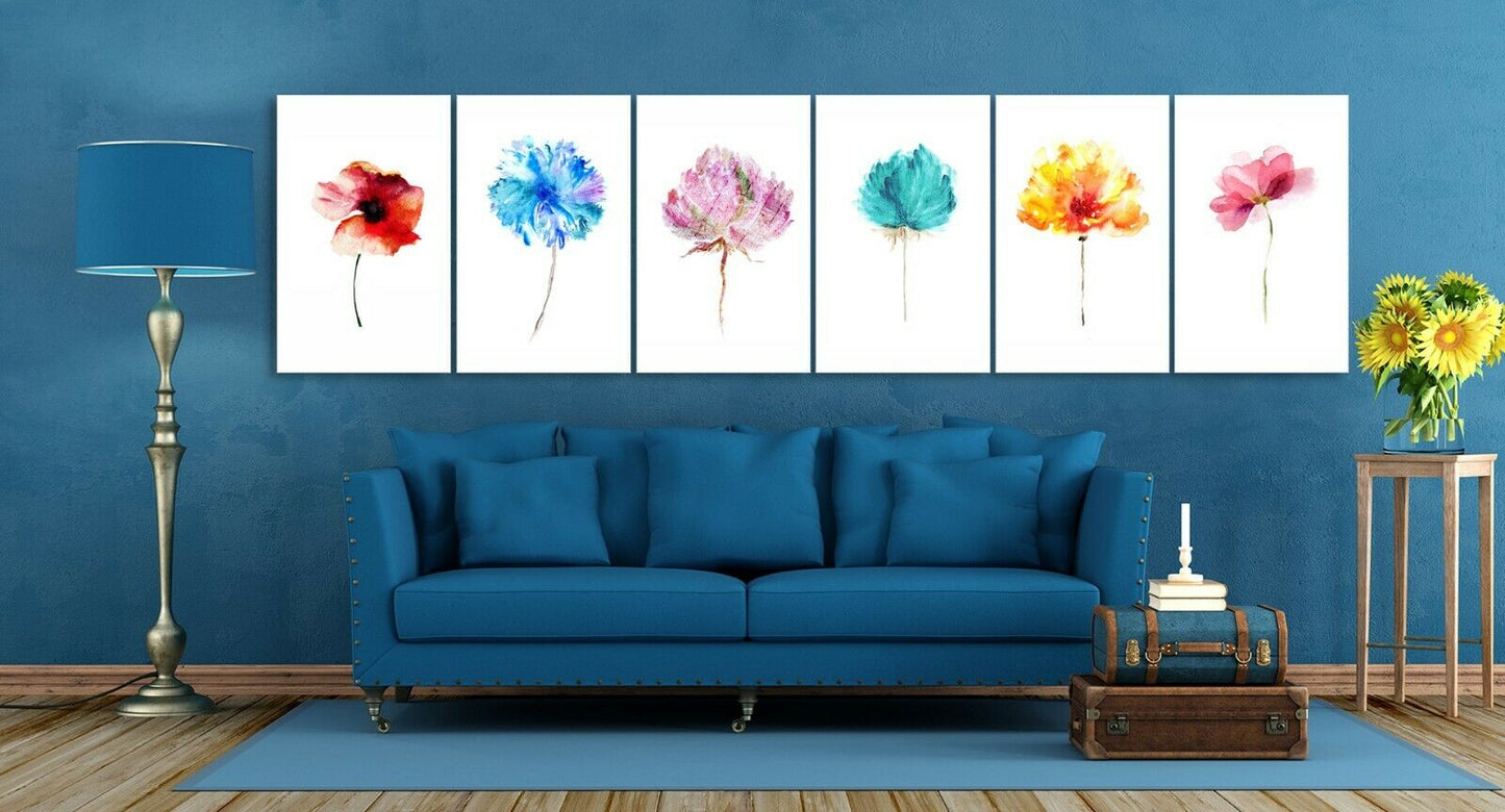 6 Designs Watercolor Flowers Framed Canvas Prints Modern Wall Art Print