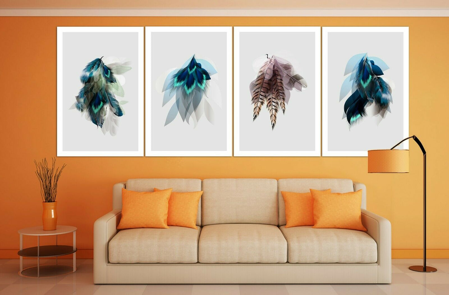 Bird Peacock Feather Colorful Framed Canvas Prints Modern Wall Art Home Decor