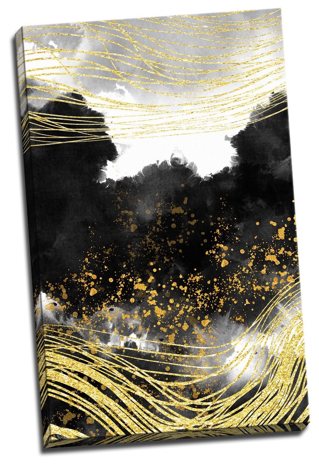 Abstract Gold Line Bird Waterfall Framed Canvas Ink Painting Modern Wall Art