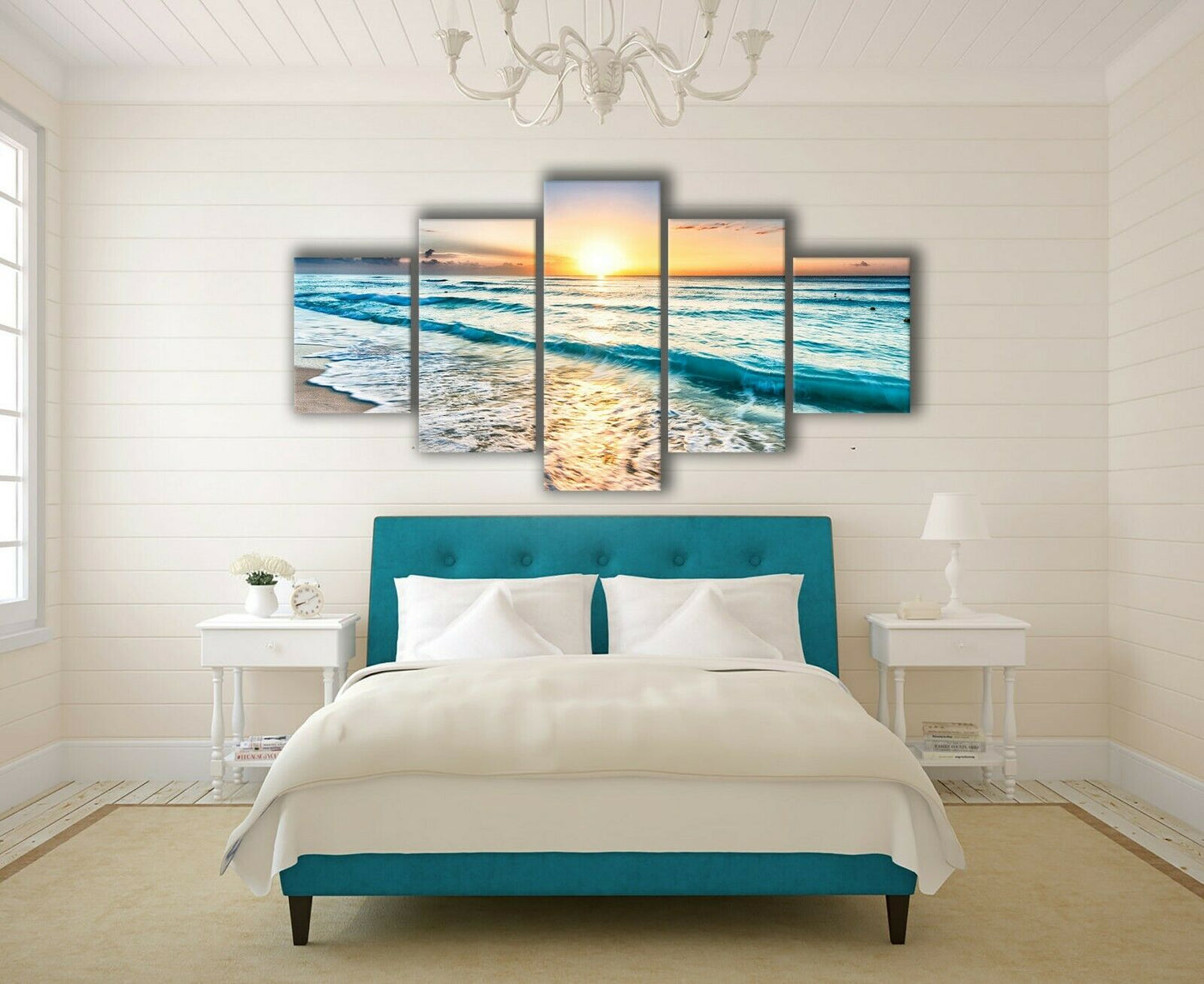 Framed canvas prints seascape yellow Beach Wave view diamond split sun down art