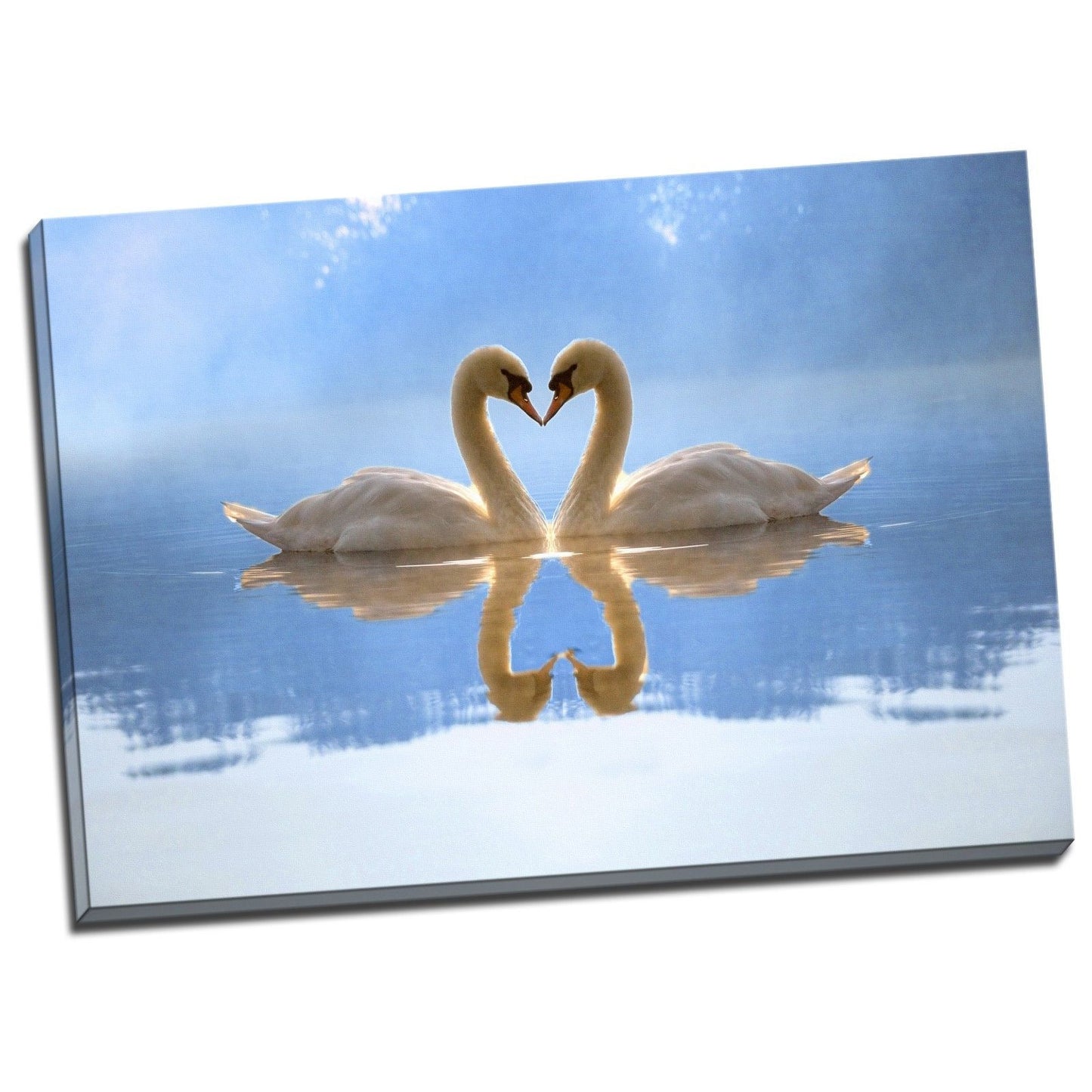 Love Heart SWANS Stretched Pictures Canvas water reflection home art wall deco