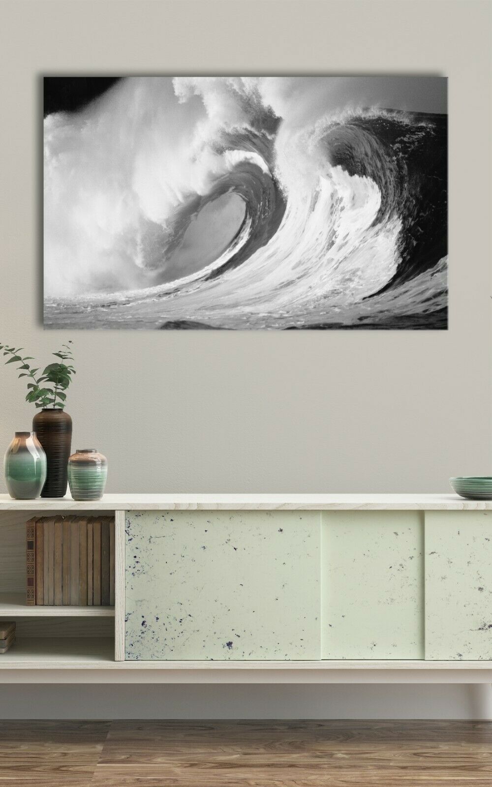 Black & White Sea Wave Framed Canvas Print Wall Art Blue waves prints photo