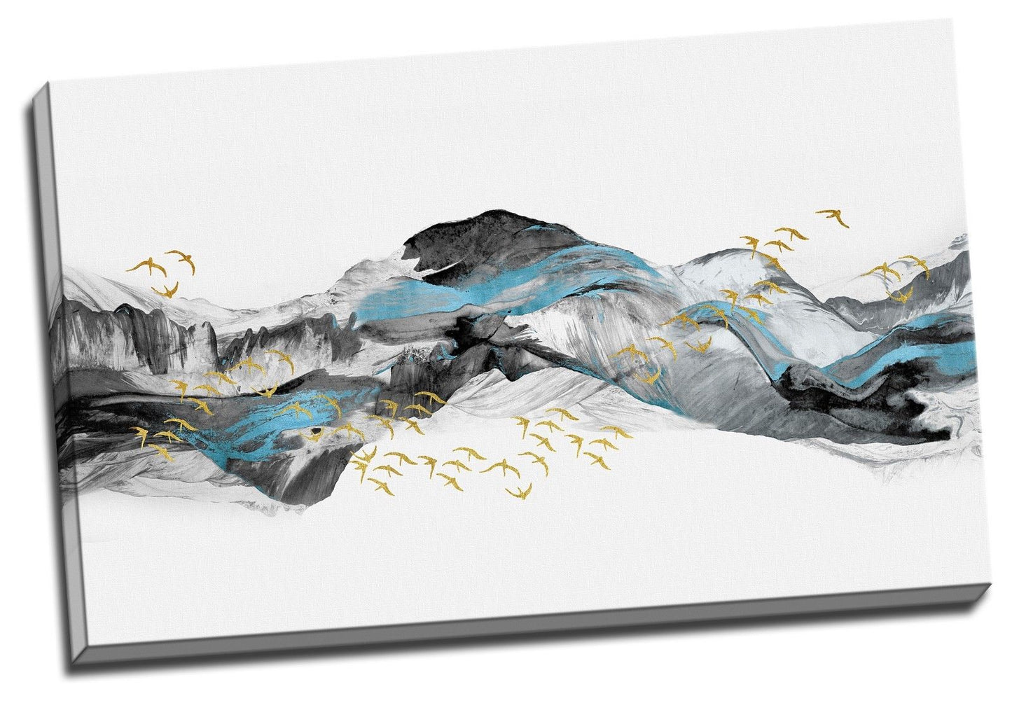 Gold Bird on Ink Drawing Canvas Stretched Framed Printed abstract print