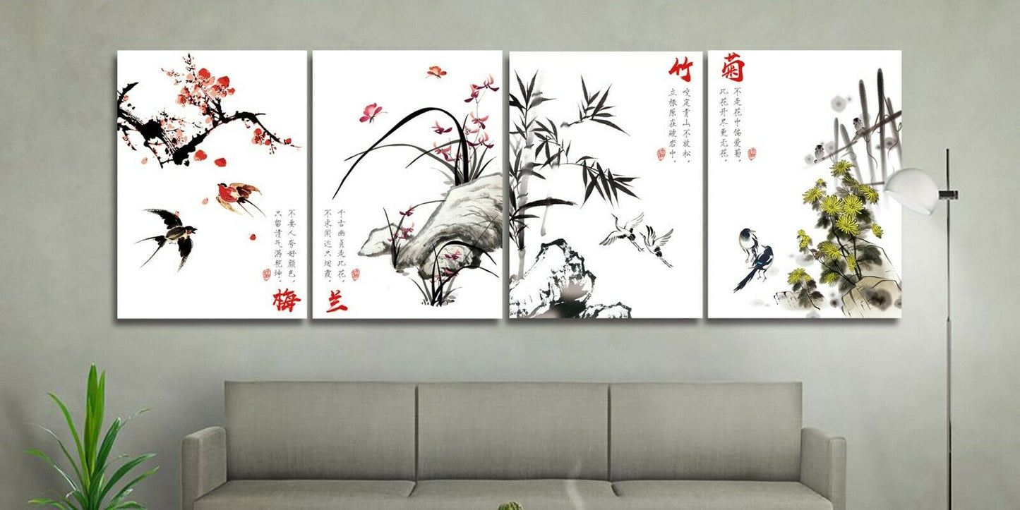 Neo-Chinese Style Framed Canvas Prints Mei Lan Zhu Ju Art Home Decor