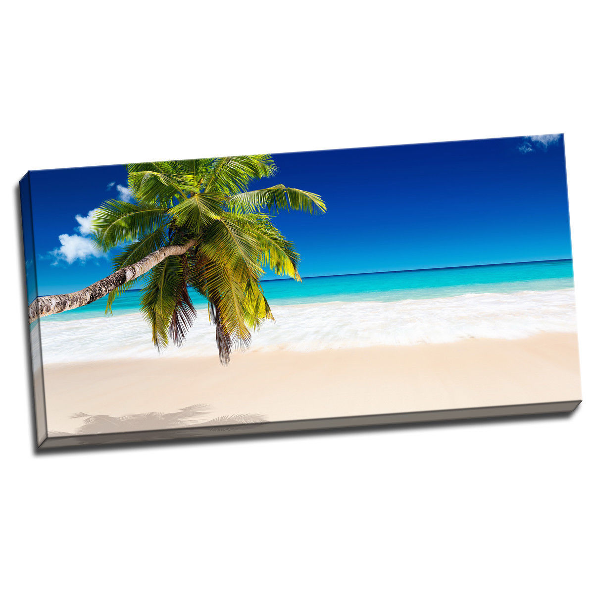 Framed stretched white Beach canvas coconut tree print blue ocean wall art