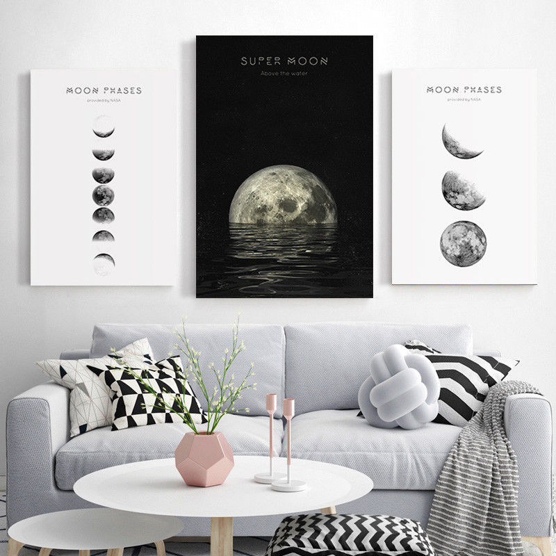 Moon Phase Framed Canvas Prints Moon Eclipse Modern Wall Art Home Decor Print