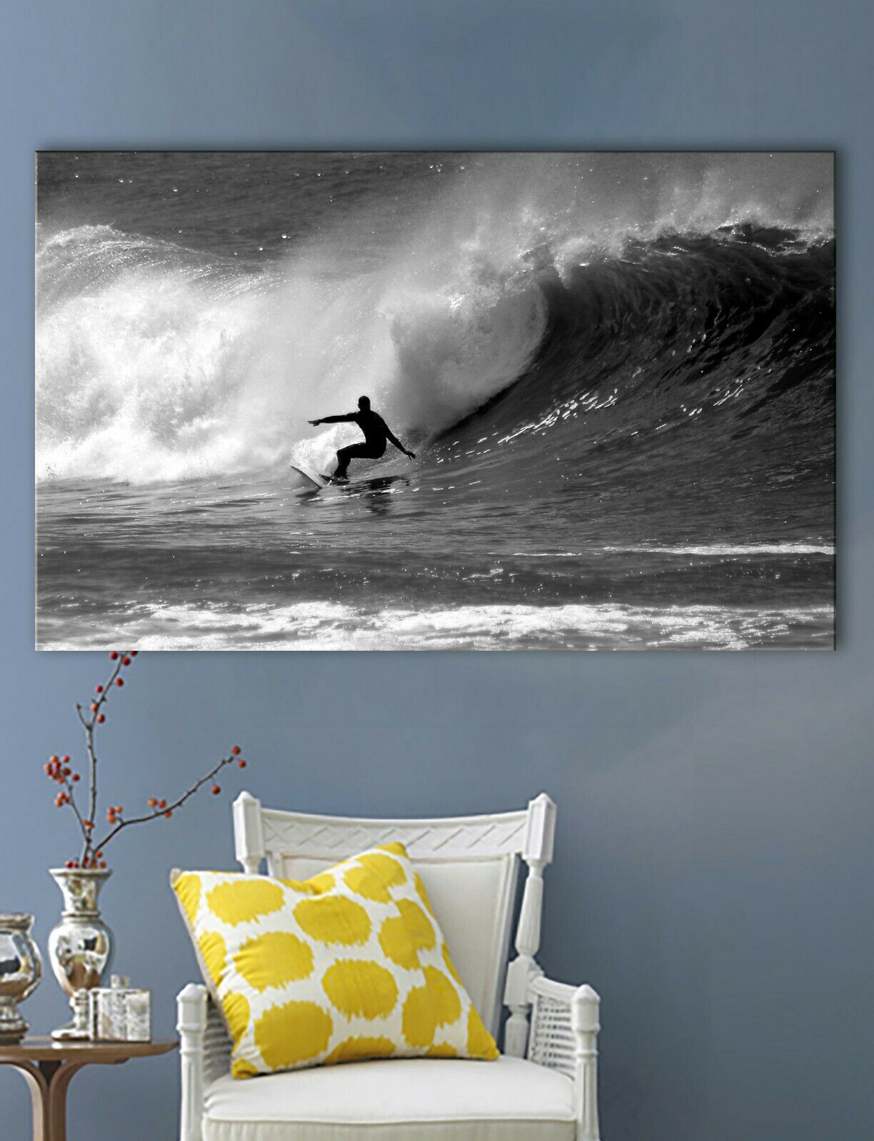 Black & White Sea Wave Surfing Framed Canvas Print Wall Art Surf prints photo