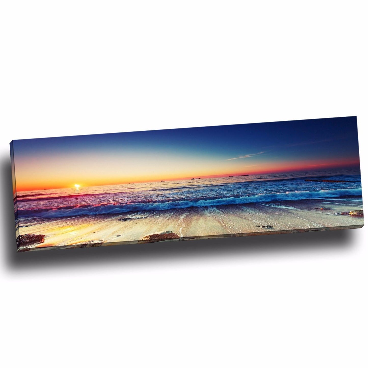 Framed Canvas prints Ocean Sunset sundown Beach view ocean orange wave wall art