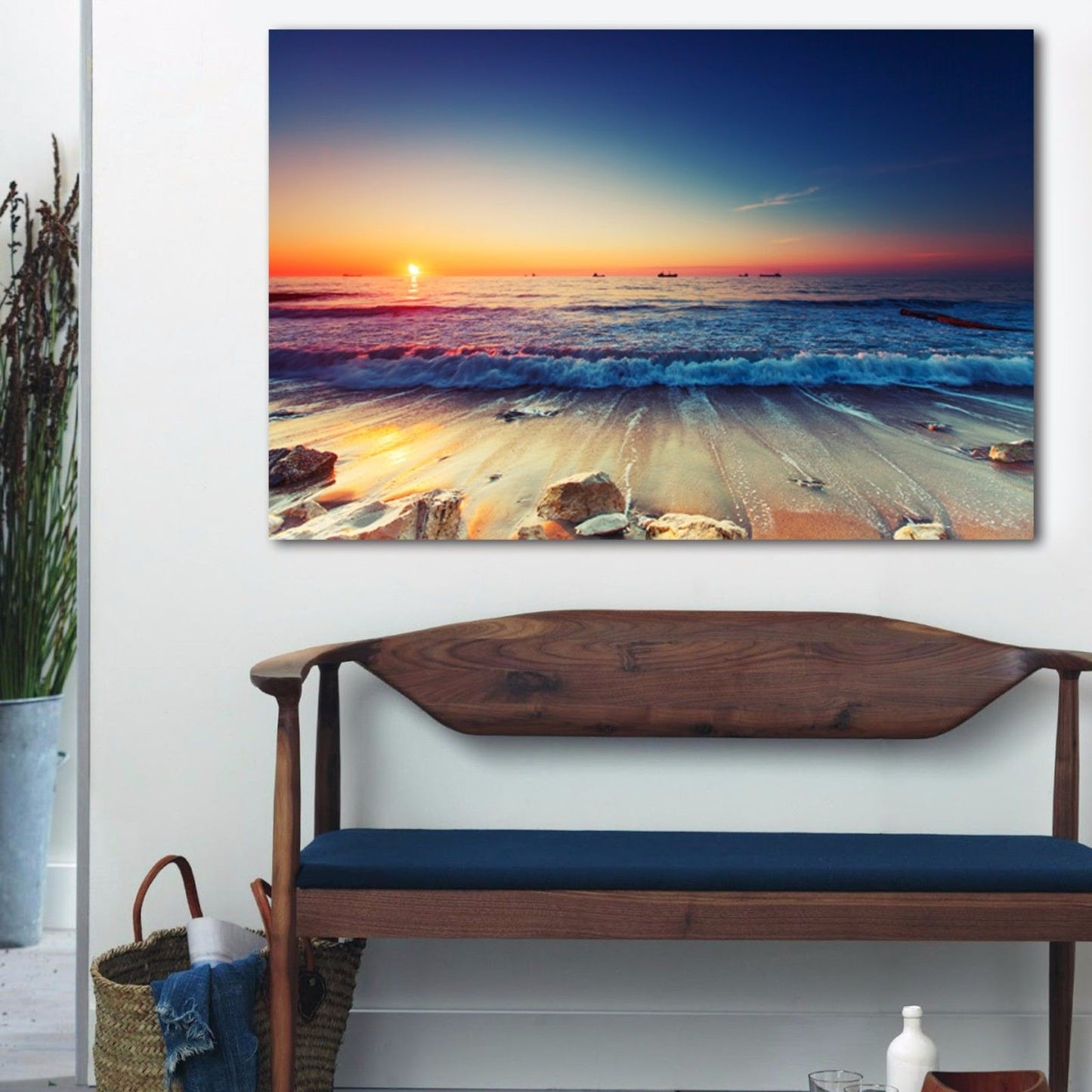 Framed Canvas prints Ocean Sunset sundown Beach view ocean orange wave wall art