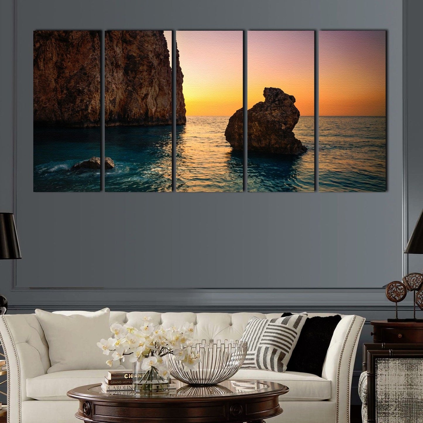 Framed canvas prints sea cliff Split canvas sunset ocean view rock large print