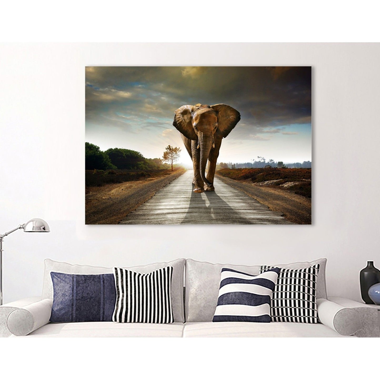 Elephant Shadow Stretched Canvas Prints Wall Art Decor Framed Wildlife Photo