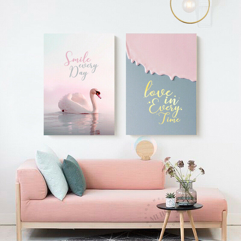 Pink Swan Joy Love Flower Smile Framed Canvas Prints Modern Wall Art Home Decor