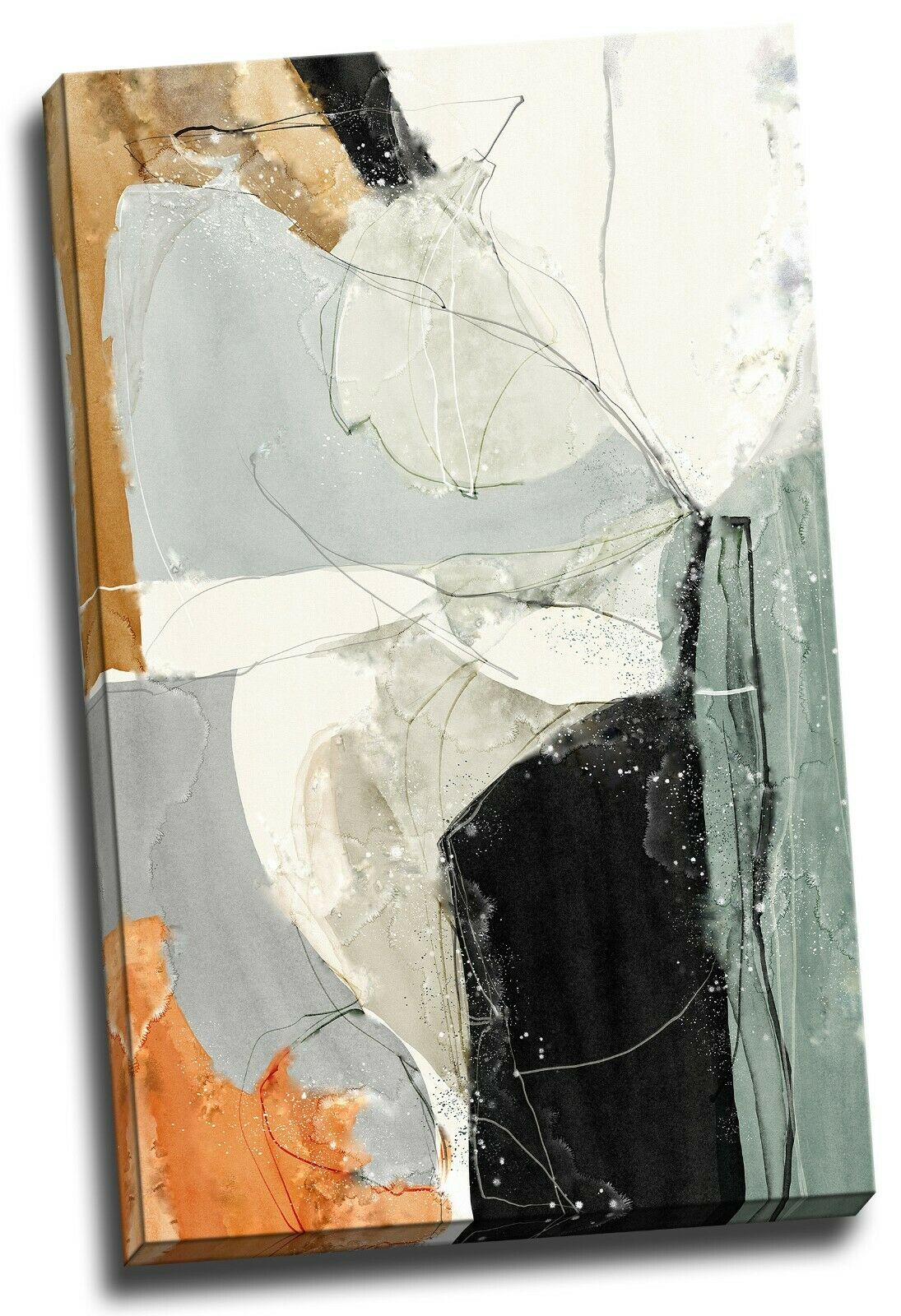 Abstract Orange Grey Framed Canvas Wall Art Print Ready to Hang Watercolor paint