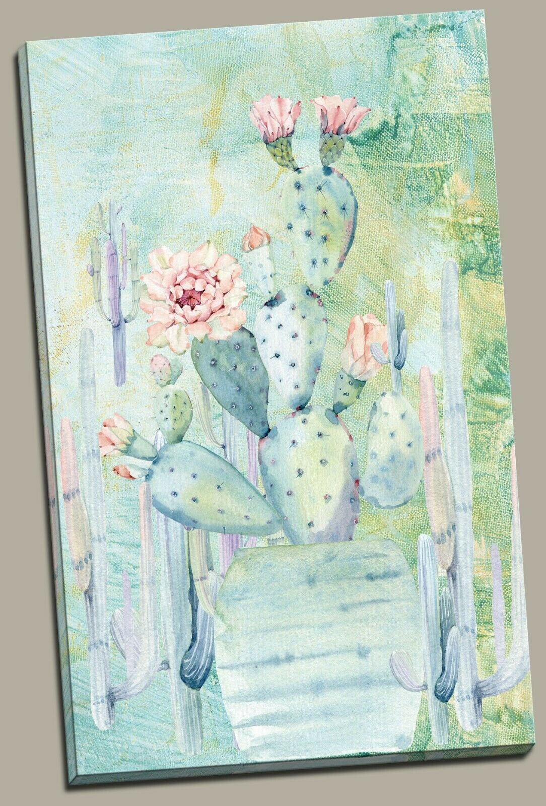 Cactus flower watercolor Framed canvas Stretched Printed abstract print wallart