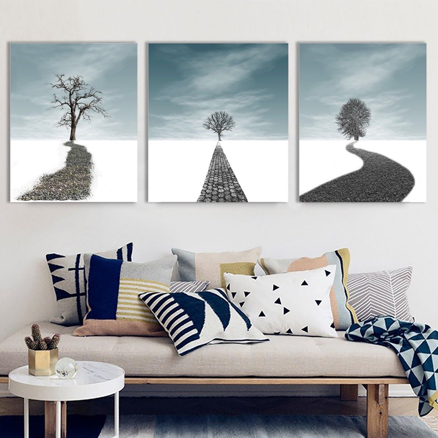 Framed Canvas Road to Dream Snow Single Tree Winter Home Decor Art