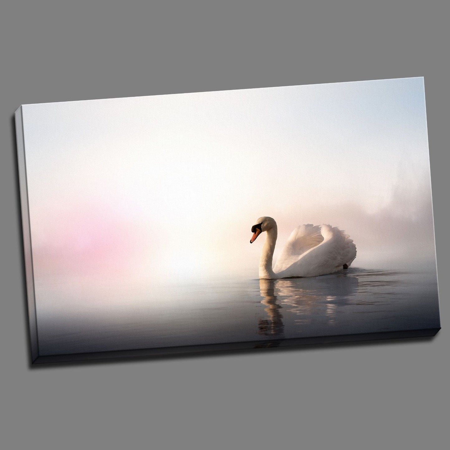 Pink Sky Swan Canvas Stretched Pictures water reflection home art wall deco