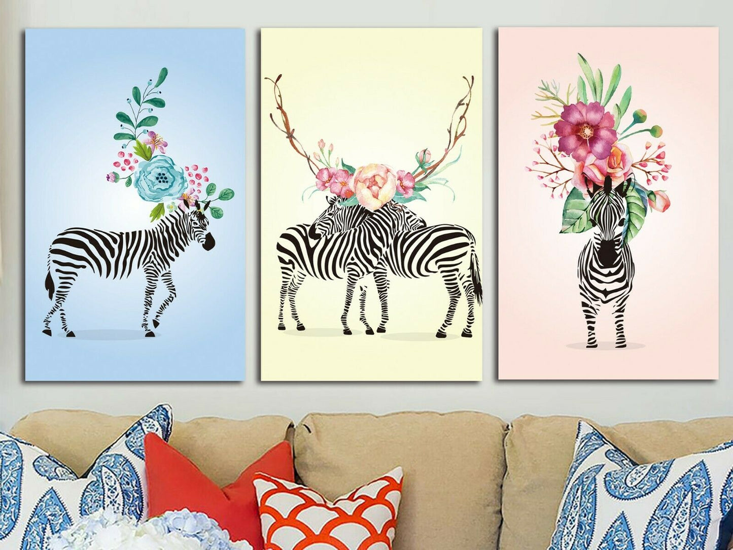 Flower Zebra Abstract Framed Canvas Modern Wall art Baby Zebras