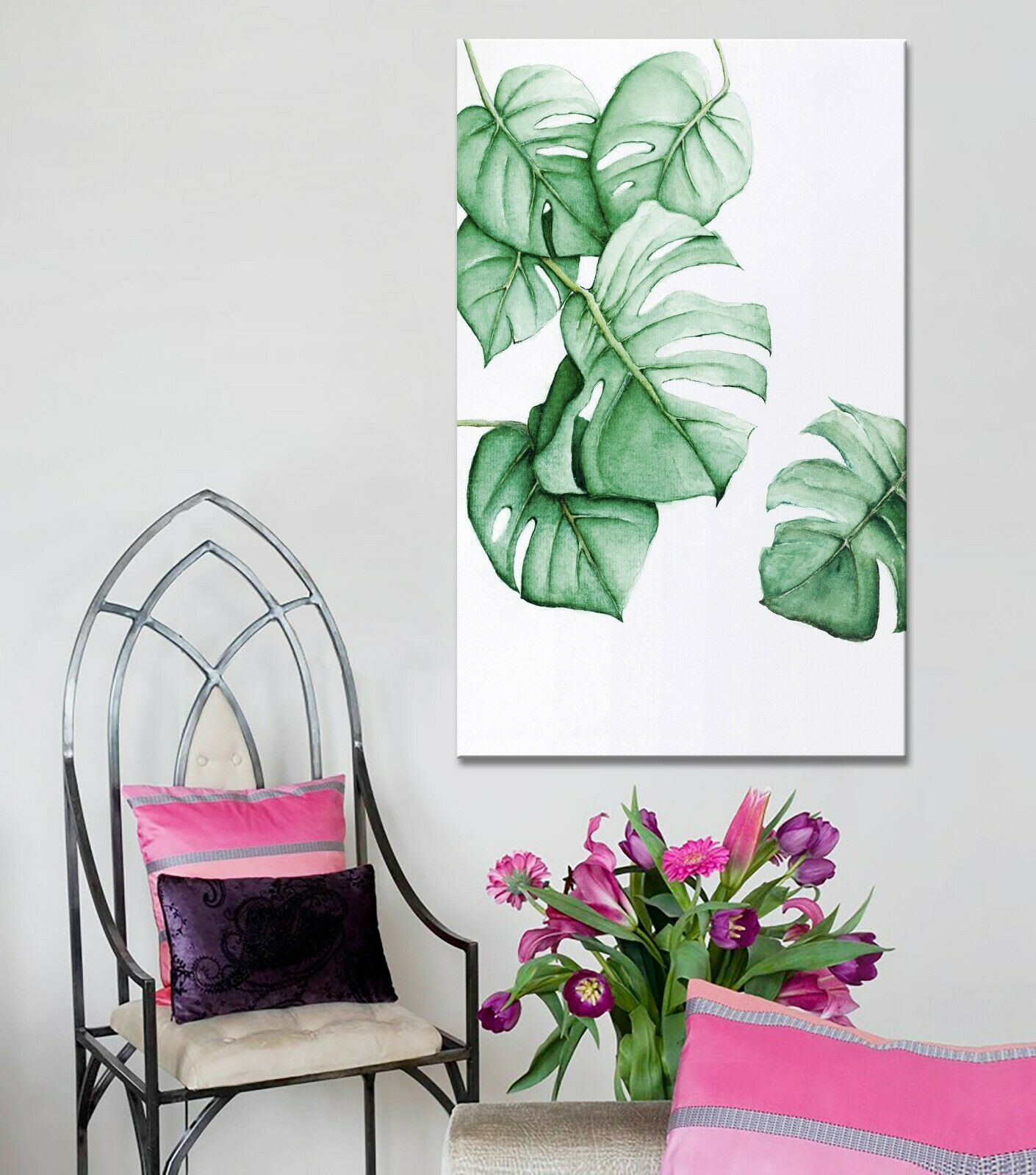 Tropical Leaves Watercolour Jungle Modern Art Framed Canvas Print