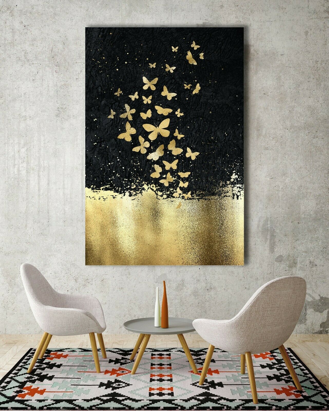 Butterfly gold foil color black Framed Canvas above Water Wall Art Print Wall