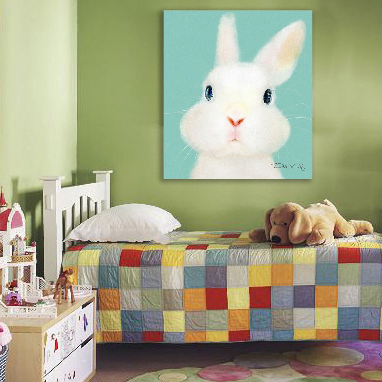 Framed Canvas baby animal kids room bear rabbit pig decoration home art modern
