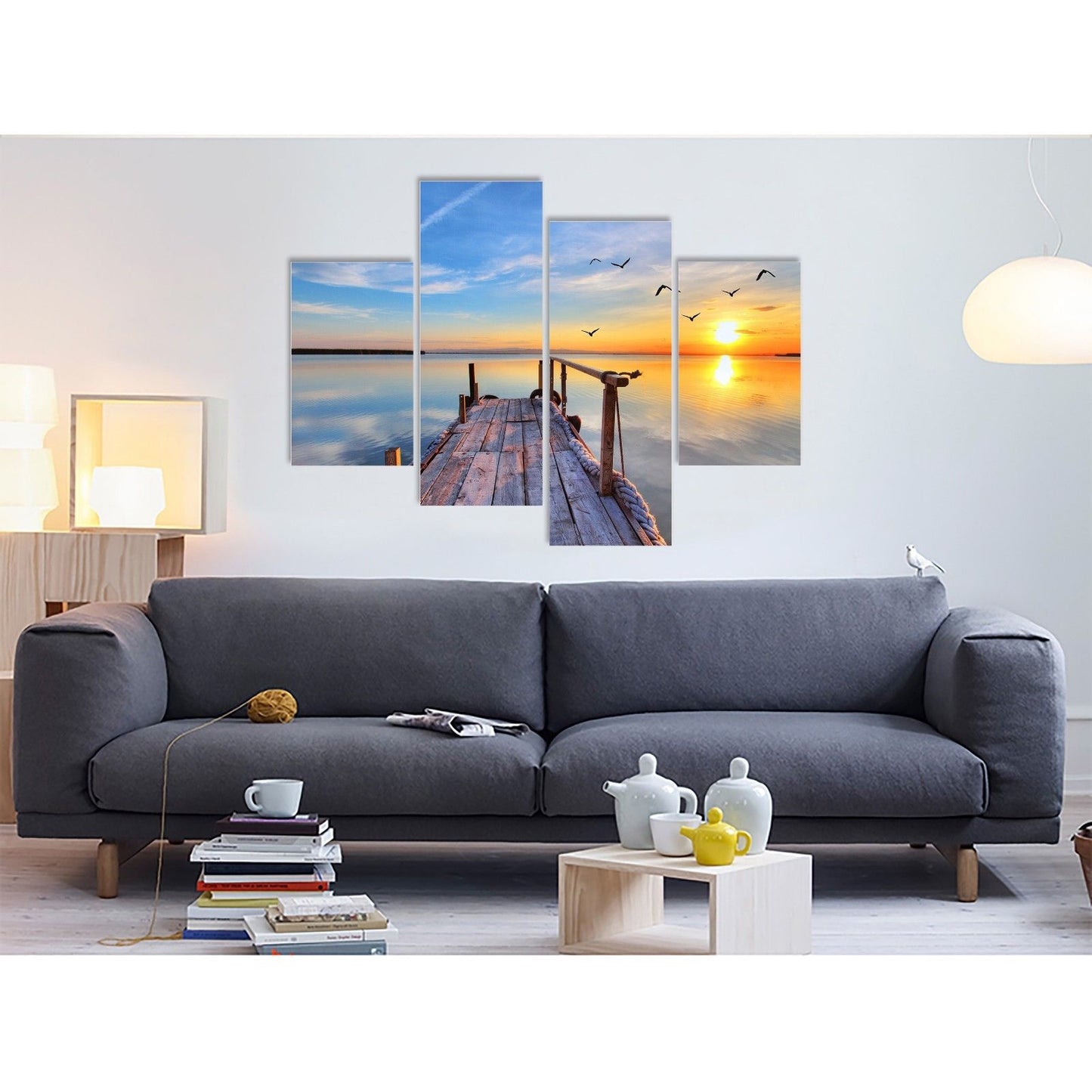 Framed stretched canvas prints seascape print Bridge beach modern art wall ocean