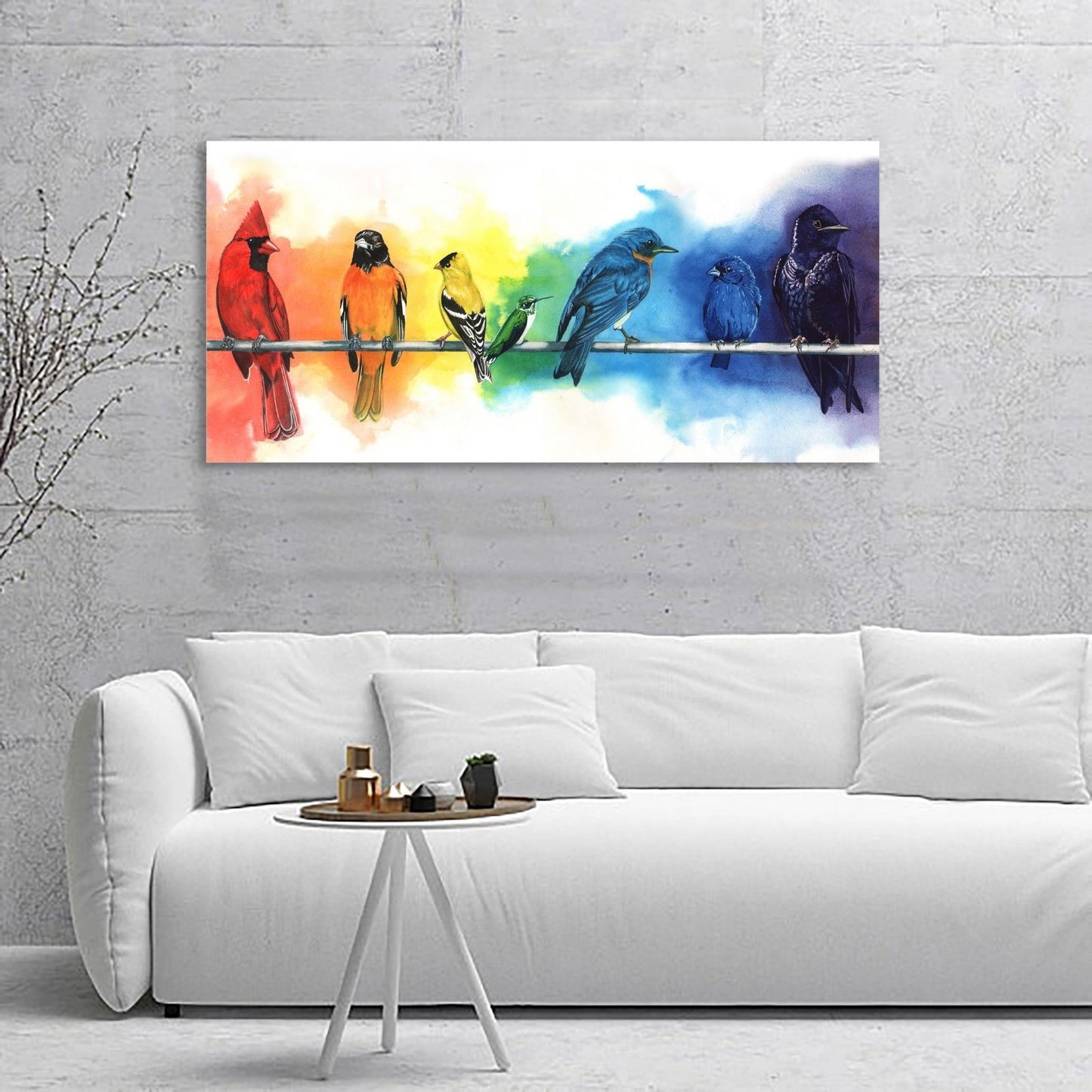 Colorful Rainbow Birds Stretched Canvas Prints Wall Art Decor Framed Painting