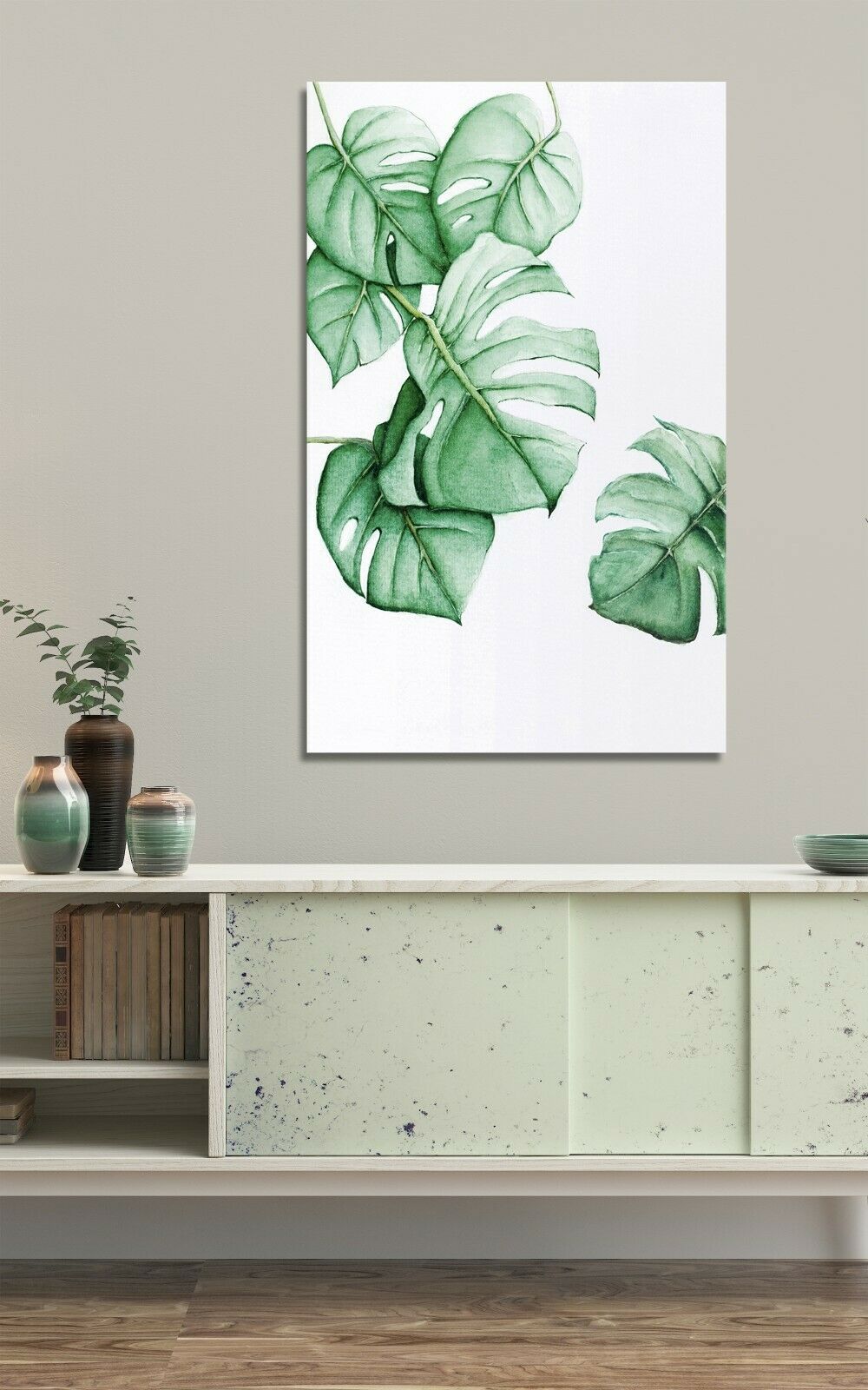 Tropical Leaves Watercolour Jungle Modern Art Framed Canvas Print