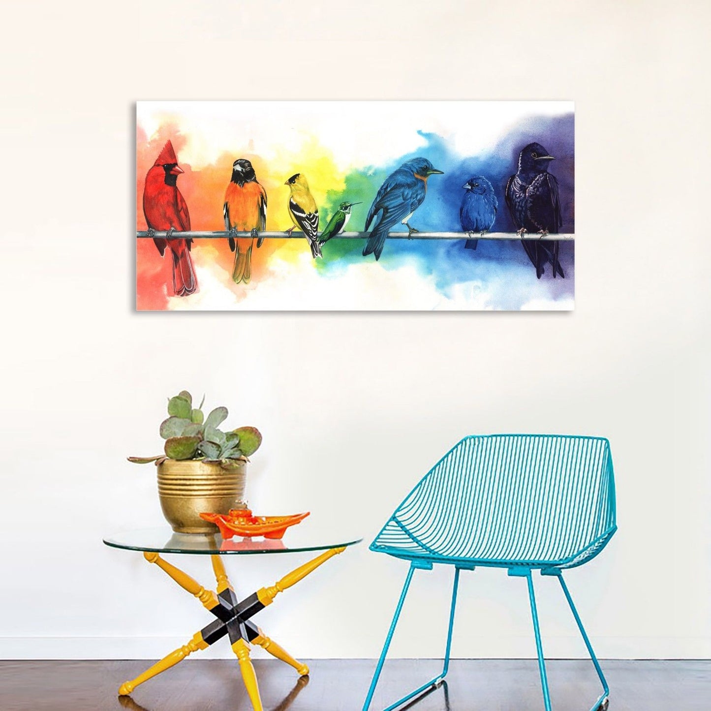 Colorful Rainbow Birds Stretched Canvas Prints Wall Art Decor Framed Painting