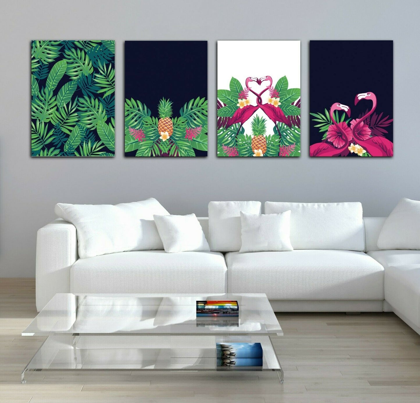 Tropical plant Flamingos Framed Canvas Prints Modern Wall Art Home Watercolour