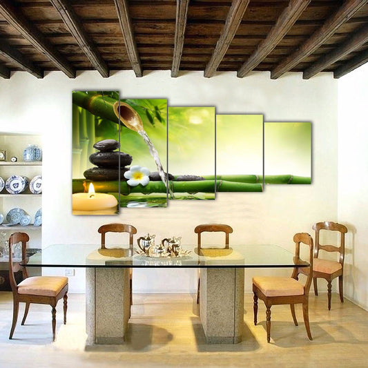 Zen Canvas Flower Frangipani bamboo fountain water stone