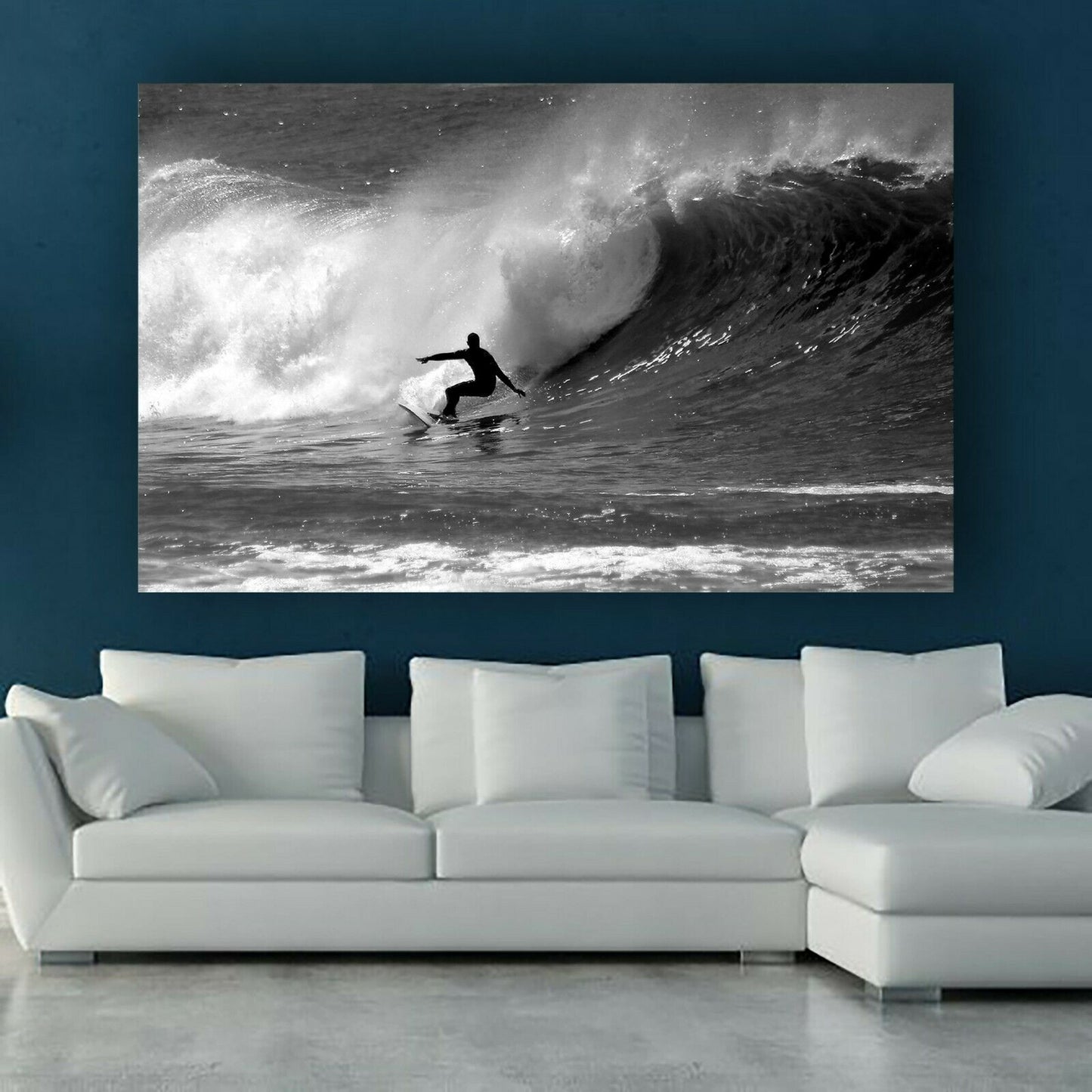 Black & White Sea Wave Surfing Framed Canvas Print Wall Art Surf prints photo