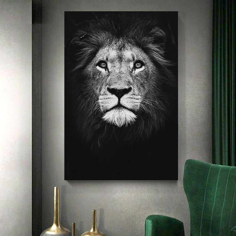 Black White Framed Canvas Giraffe Zebra Lion Elephant Rhinoceros Animal Portrait