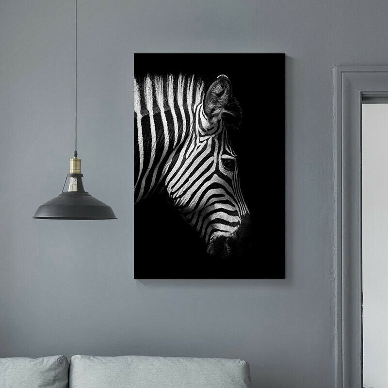 Black White Framed Canvas Giraffe Zebra Lion Elephant Rhinoceros Animal Portrait
