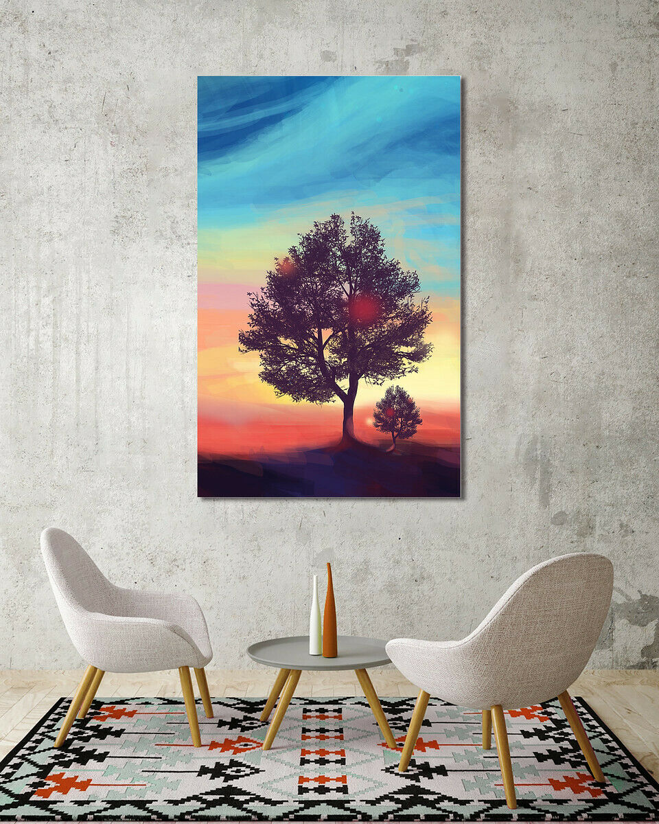 Rainbow Tree of Life Stretched Framed Canvas Sun Rise Split print home Wall art