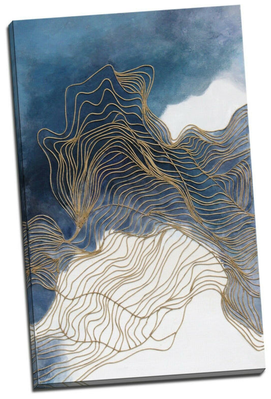 Abstract Blue Grey Gold Framed Canvas Prints Modern Wall Art Home Decor Print