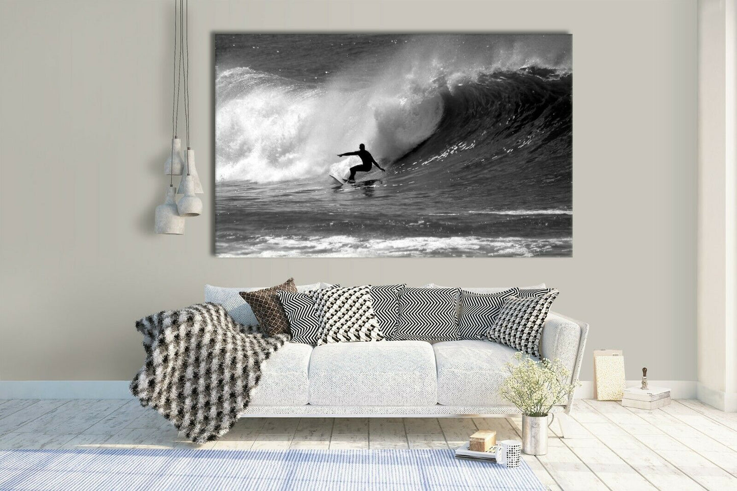 Black & White Sea Wave Surfing Framed Canvas Print Wall Art Surf prints photo