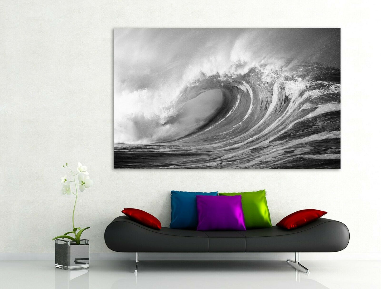 Black & White Sea Wave Framed Canvas Print Wall Art Blue waves prints photo