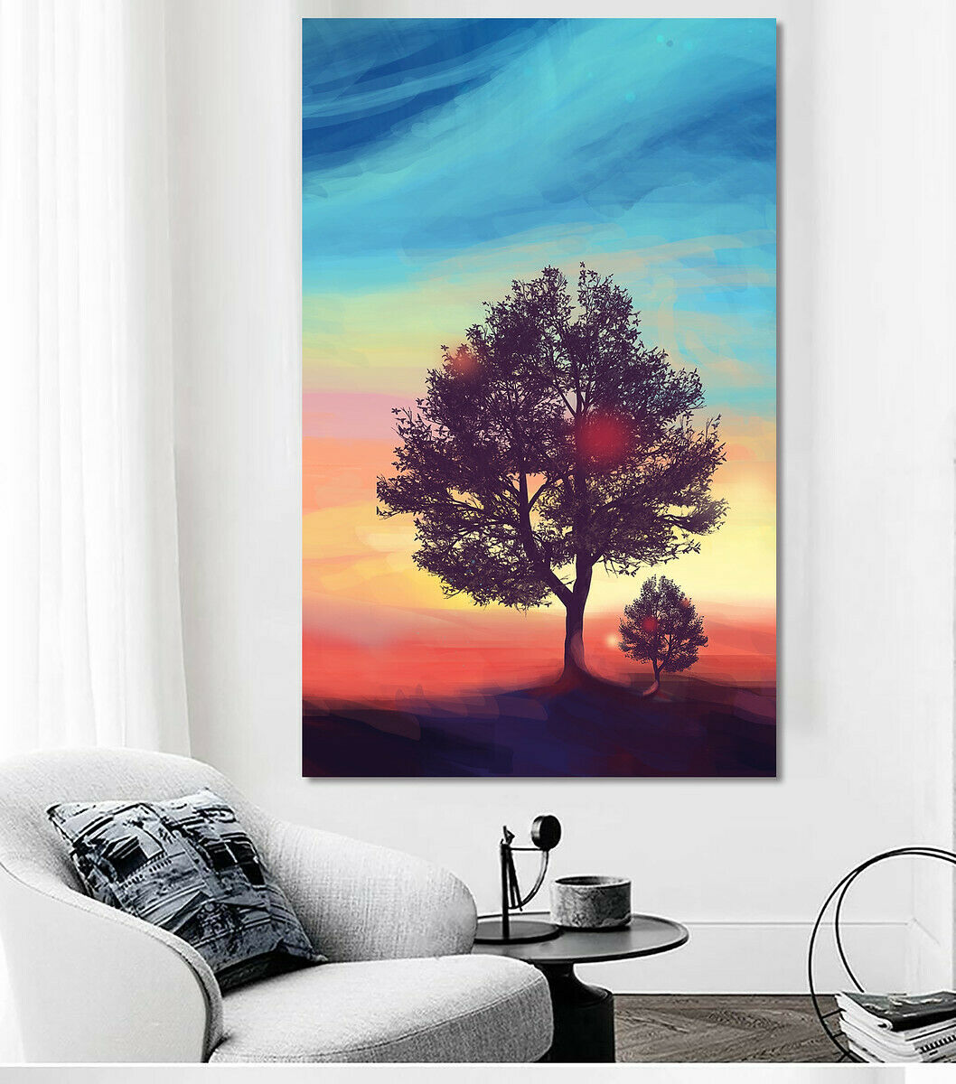 Rainbow Tree of Life Stretched Framed Canvas Sun Rise Split print home Wall art