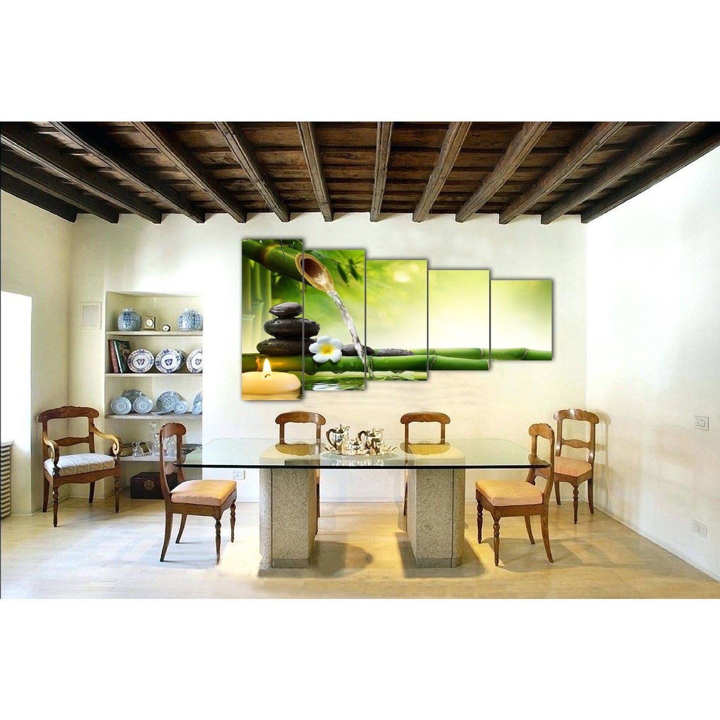 Zen Canvas Flower Frangipani bamboo fountain water stone