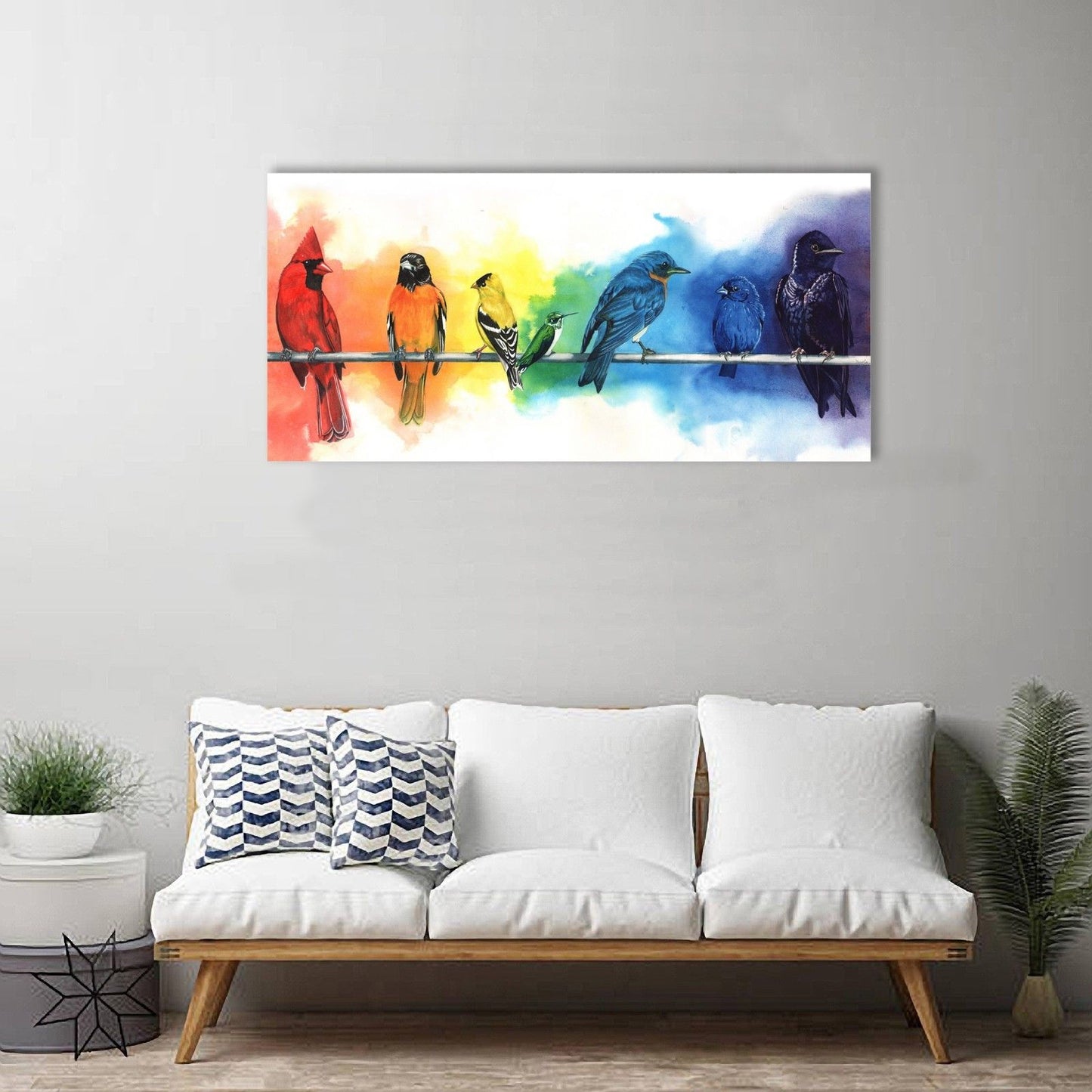 Colorful Rainbow Birds Stretched Canvas Prints Wall Art Decor Framed Painting