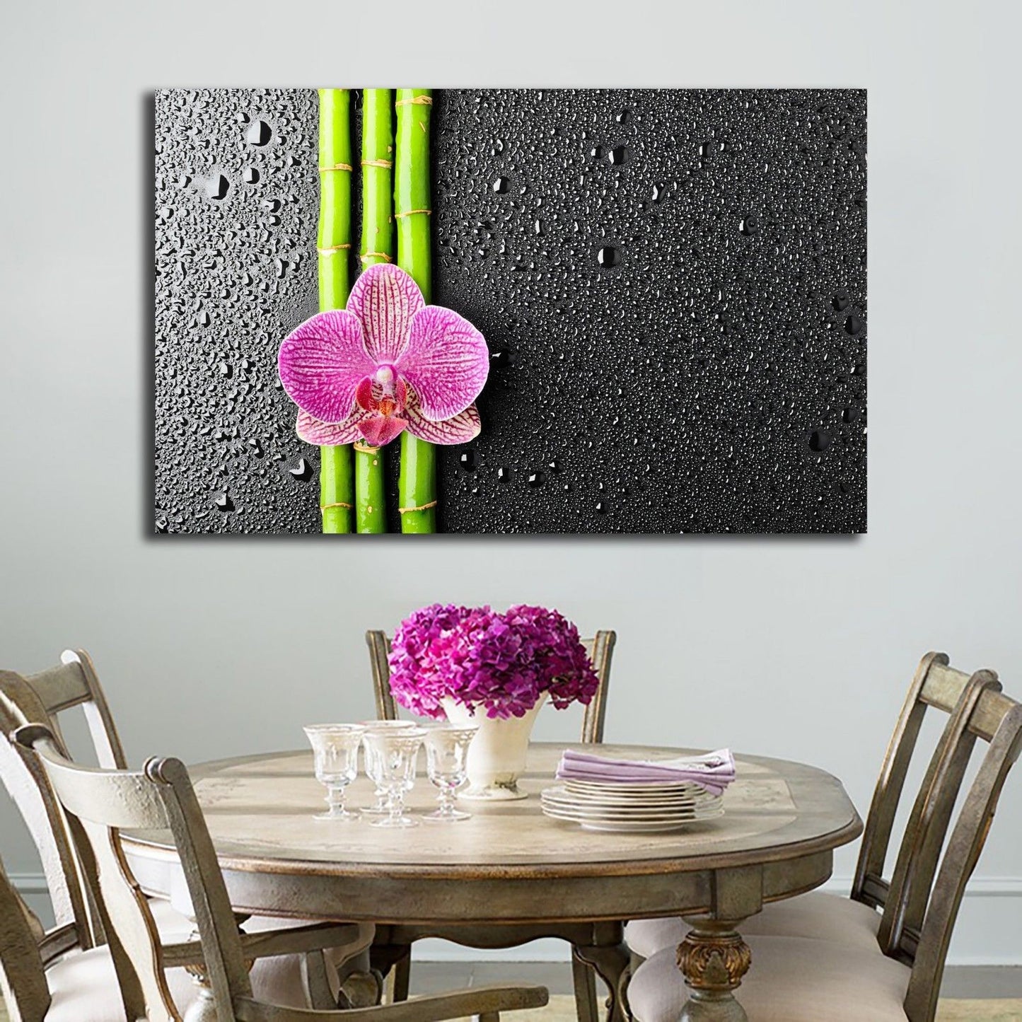 Purple Pink Orchid bamboo framed canvas Wall Art Home Decor Painting Gift