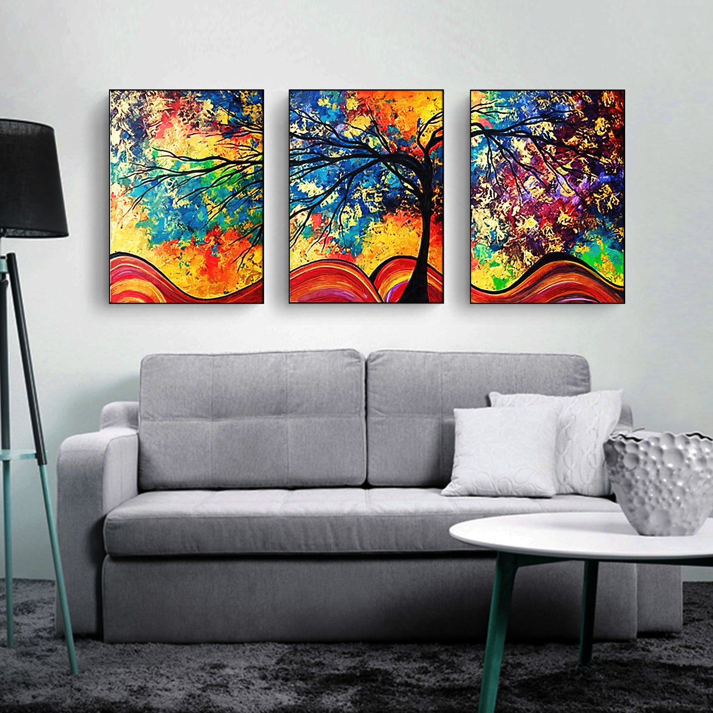 Rainbow Tree of Life Stretched Framed Canvas prints Split print home Wall art
