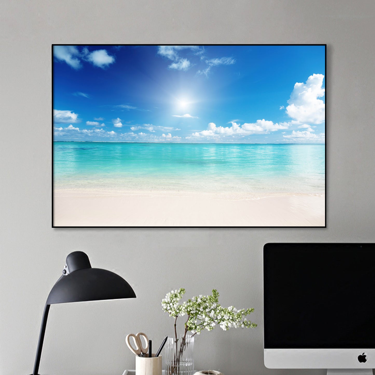Framed Canvas prints seascape print Sun Beach ocean view time-lapse white sand