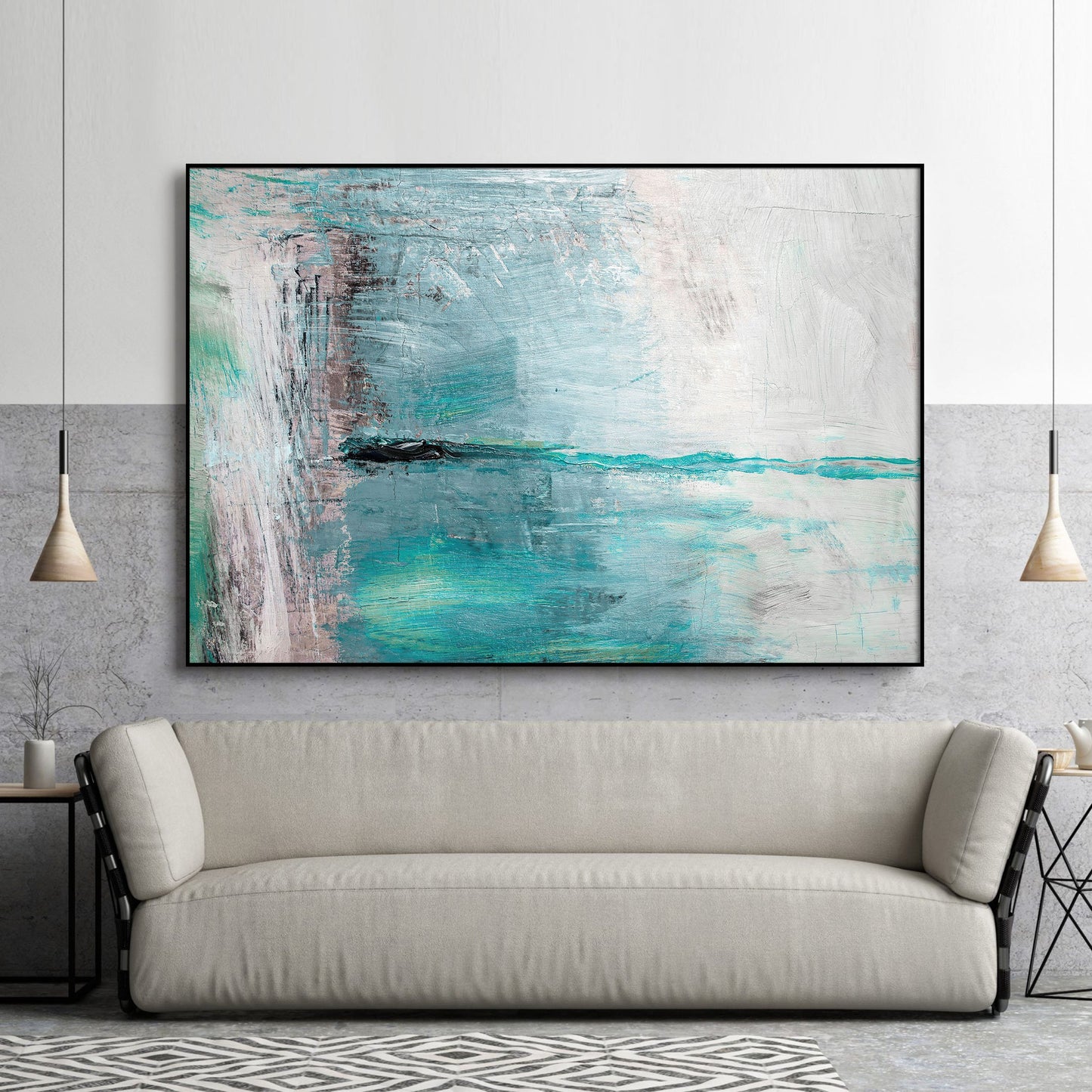 Abstract Blue Framed Canvas Wall Art Print Ready to Hang Watercolor Wall Prints