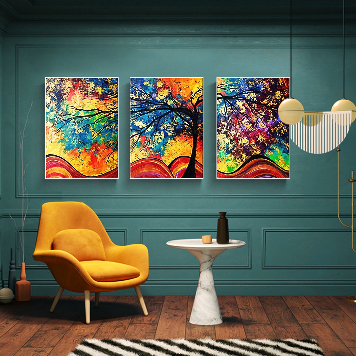 Rainbow Tree of Life Stretched Framed Canvas prints Split print home Wall art