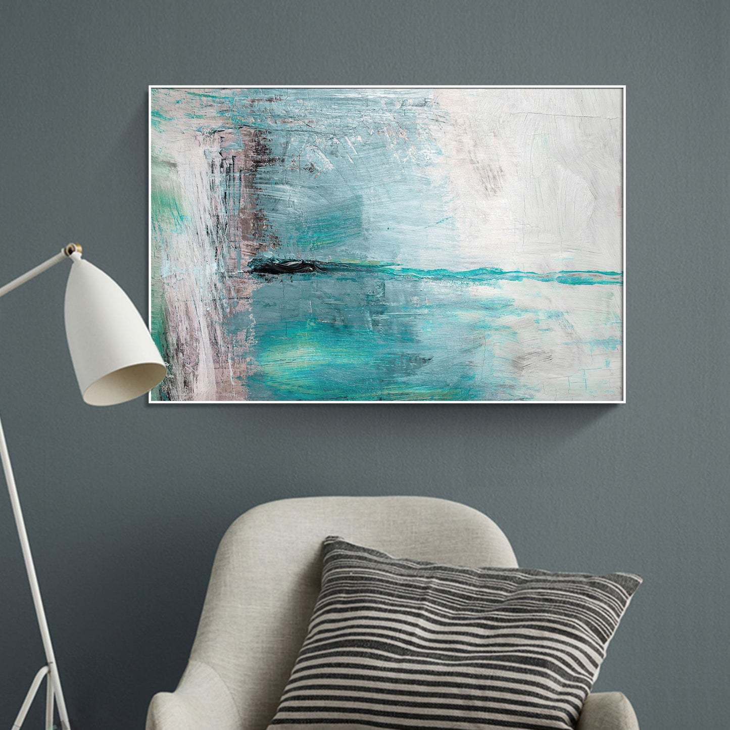 Abstract Blue Framed Canvas Wall Art Print Ready to Hang Watercolor Wall Prints